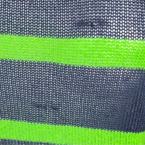 Chris & Carol Open Knit Dolman Short Sleeve Green Stripe Sweater Navy Blue S - Picture 8 of 11